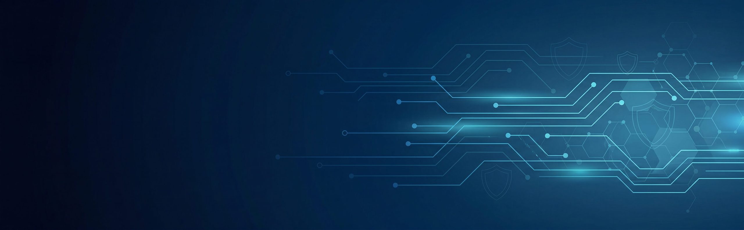 A digital background featuring a dark blue gradient with abstract lines and geometric shapes. The design includes light blue streaks resembling circuitry, against a blue backdrop, suggesting a technology or data theme.